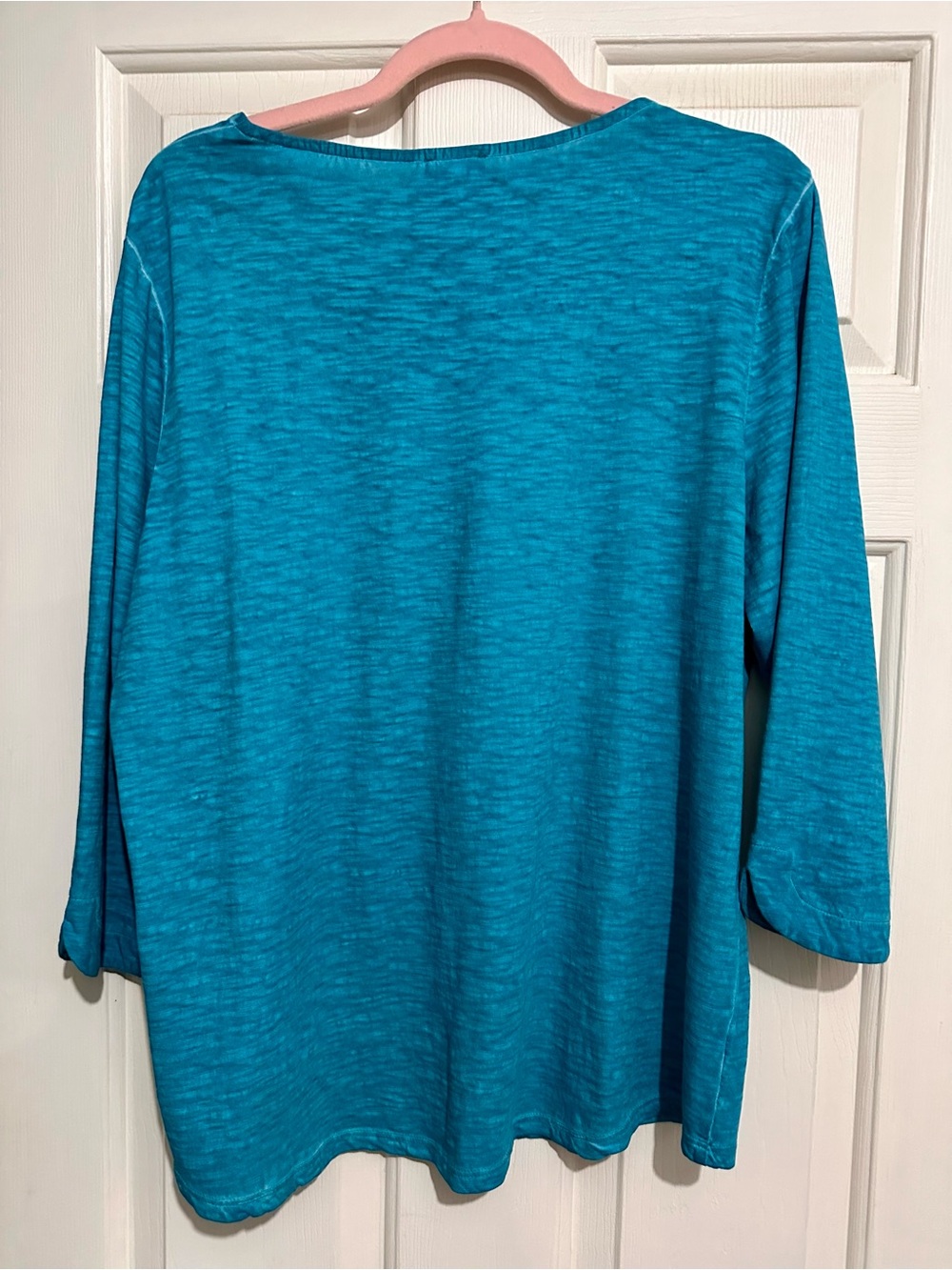 Chico's Teal Blue Floral Scoop Neck Long Sleeve Top - Picture 7 of 10
